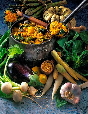 Vegetable stew with saffron rice