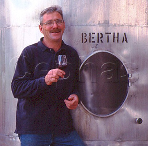 Clive Paton and Big Bertha the largest tank at   Ata Rangi Martinborough New Zealand    Wairarapa