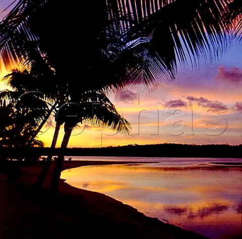 Sunset over Aitutaki Lagoon Cook Islands  New Zealand South Pacific Territory