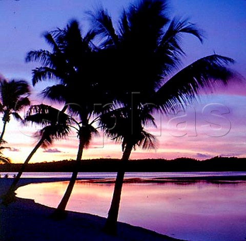 Sunset over Aitutaki Lagoon Cook Islands  New Zealand South Pacific Territory