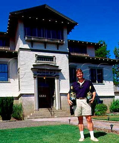 Marty Clubb winemaker of LEcole No41 in front of   the historic Frenchtown school which houses the   winery at Lowden near Walla Walla Washington USA