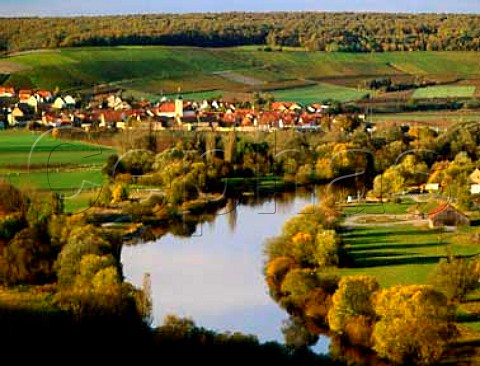 Markt Eisenheim and its vineyards on the   Main River near Volkach Franken Germany