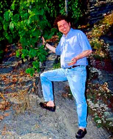 Ernie Loosen of Weingut Dr Loosen in the Riesling   vines of his Sonnenuhr vineyard at Wehlen Germany   Mosel