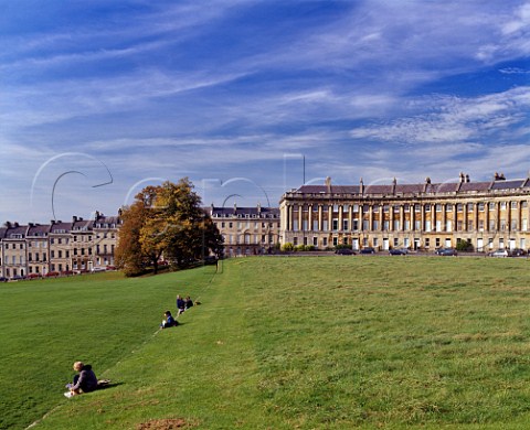 The Royal Crescent in Bath Designed by John Wood the Younger and built 176774 it comprises 30 houses in a 200m arc overlooking the town  Avon England