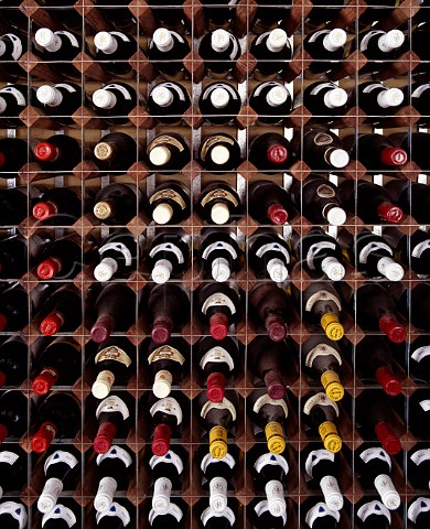 Wines stored in rack in a cellar