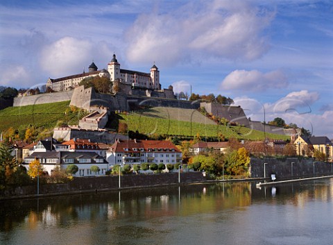 The Marienberg Castle above its Schlossberg   Vineyard and the Main River Wrzburg Franken    Germany