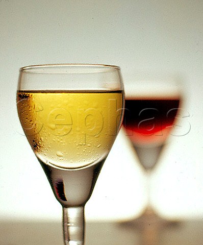 2 glasses  red and white wine