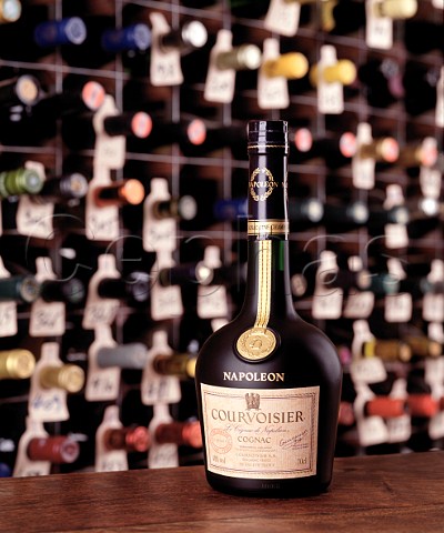 Bottle of Courvoisier Napoleon Cognac   in the wine cellar of the Hotel du Vin Bristol