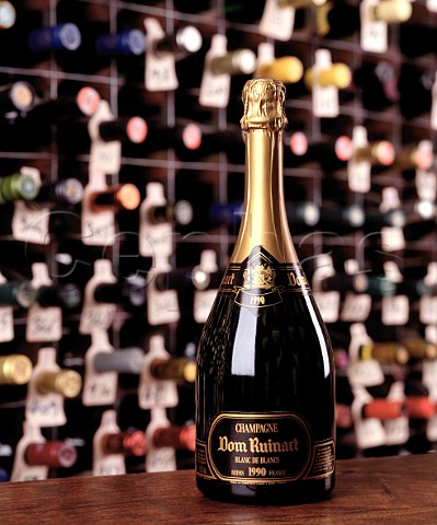 Bottle of 1990 Dom Ruinart Blanc de Blancs   Champagne in the wine cellar of the Hotel du Vin   Bristol