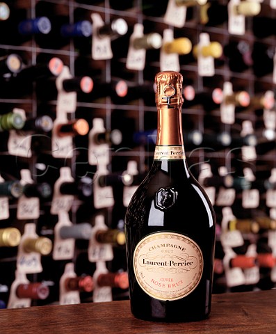 Bottle of LaurentPerrier ros Champagne in the wine   cellar of the Hotel du Vin Bristol