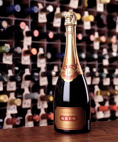 Bottle of Krug Grand Cuve Champagne   in the wine cellar of the Hotel du Vin Bristol