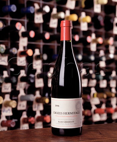 Bottle of 1998 Alain Graillot Crozes Hermitage   in the wine cellar of the Hotel du Vin Bristol