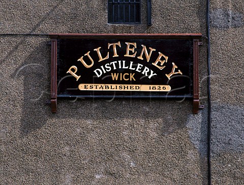 Sign on Old Pulteney Distillery Wick   Highland Scotland