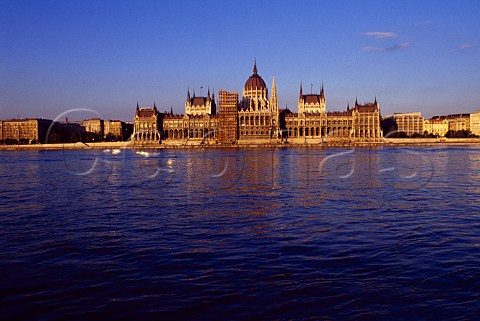 Parliament building viewed over the   River Danube Budapest Hungary