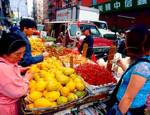 Fruit stall in market on Center Street Chinatown   New York USA