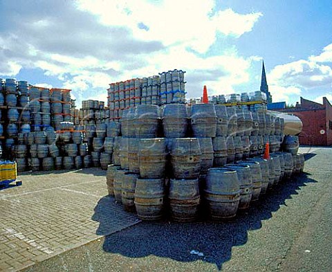 Kegs stacked in the yard at Banks Brewery one of   the largest independent brewers in Britain   Wolverhampton West Midlands