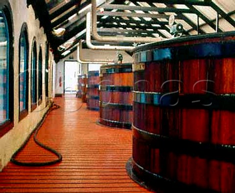 Wooden washbacks where the wort is fermented   at Bowmore whisky distillery Isle of Islay Scotland