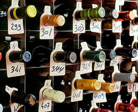 Neck labels used to identify bottles of wine in the   cellar of the Hotel du Vin Bristol