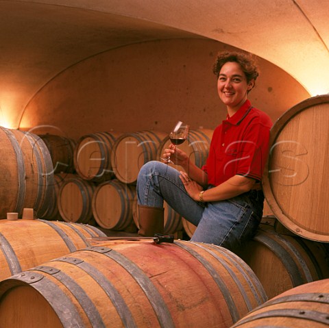 Anne Gros in her barrel cellar VosneRomane Cte dOr France