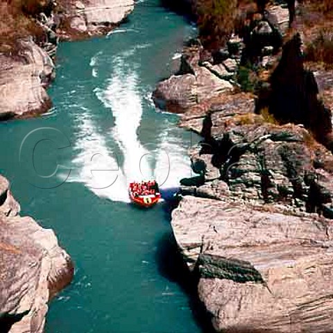 Jet boat in the Shotover River Gorge   near Queenstown New Zealand