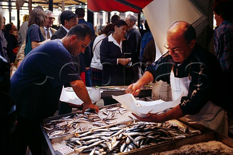 Sardines for sale at the fish market  near Rialto Bridge San Polo Venice  Italy
