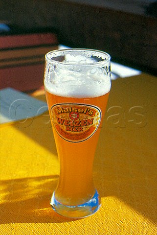 Glass of Maisels wheat beer   weissbier Brewed in Bayreuth Bavaria   Germany