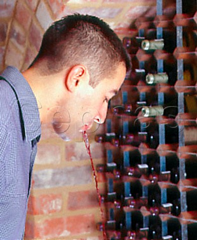 Spitting out red wine after tasting