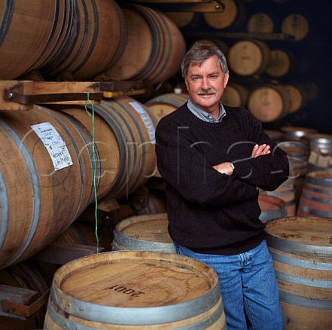 Brian Croser in barrel cellar of Tapanappa  Piccadilly South Australia  Adelaide Hills