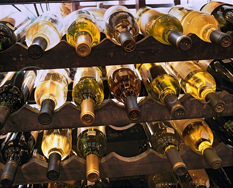 Wine bottles on rack in the Plumpjack Wine Store   San Francisco California