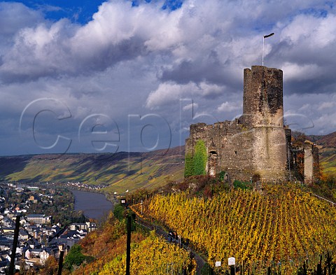 Burg Landshut castle in the Schlossberg vineyard above BernkastelKues and the Mosel river Germany Mosel