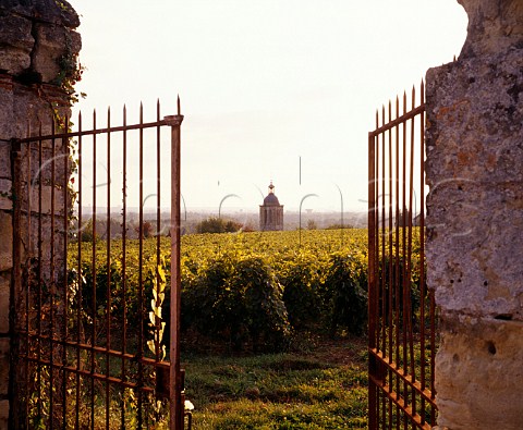 Entrance to Clos de Bourg vineyard of Domaine Huet lEchansonne with the tower of Vouvray church beyond   Vouvray IndreetLoire France