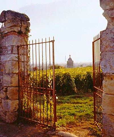Entrance to Clos de Bourg vineyard of Gaston Huet   with the tower of Vouvray church beyond   Vouvray IndreetLoire France