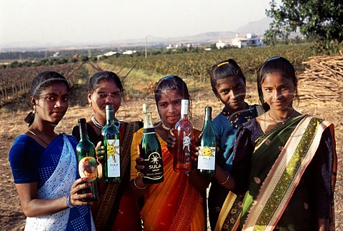 Sula Vineyards workers with bottles of   the wines produced    Nasik Maharashtra province India