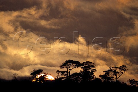 Sun setting behind ridge Nuwara Eliya Sri Lanka