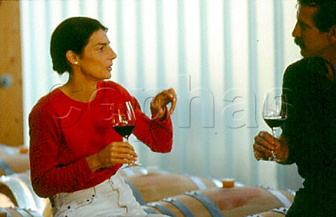 Elisabetta Foradori of Foradori winery   with winemaker Esso Mezzolombardo   Trentino Italy