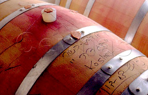 Barrel of Menorah Kosher wine 2002  Cabernet Sauvignon  Merlot  Zweigelt   in cellar of Gerhard Wohlmuth Fresing   South Styria Austria