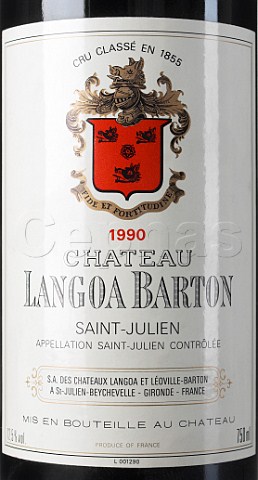 Label on bottle of 1990 Chteau Langoa Barton Gironde France   Mdoc  Bordeaux