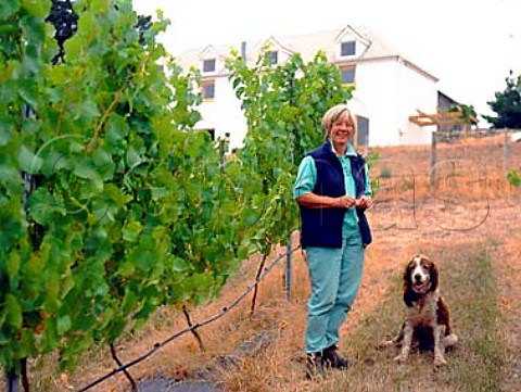 Liz McGown in Pinot Noir vineyard of Tinderbox   Tinderbox Tasmania Australia   Huon Valley
