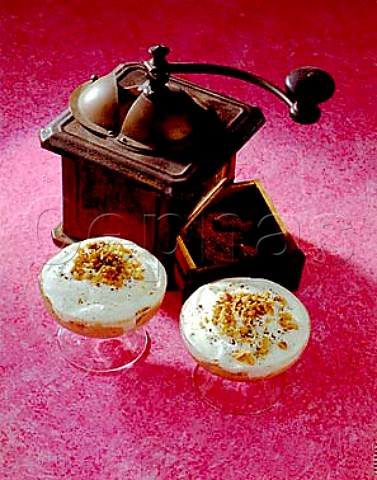 Irish coffee dessert with coffee grinder