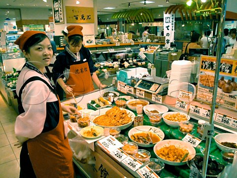 Seafood stall at an exhibition of food from Hokkaido  in Tokyu department store Kichijoji Tokyo Japan