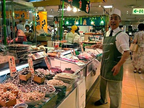 Fish stall at an exhibition of food from Hokkaido in  Tokyu department store Kichijoji Tokyo  Japan