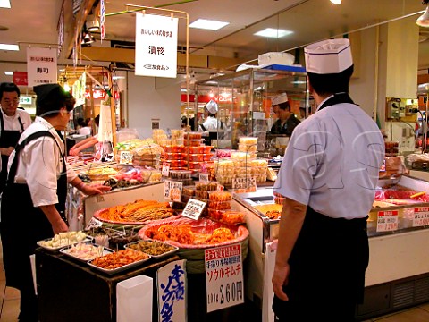 Samples at an exhibition of food from Hokkaido in   Tokyu department store Kichijoji Tokyo  Japan