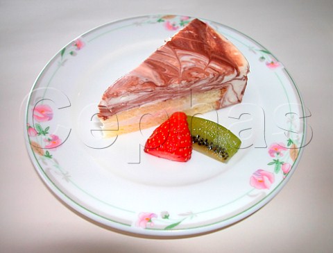 Japanese marbled chocolate cake with strawberry and   kiwi fruit