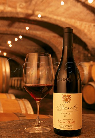 Bottle of 1999 Barolo Cannubi in barrel   cellar of E Pira e Figli Barolo   Piemonte Italy