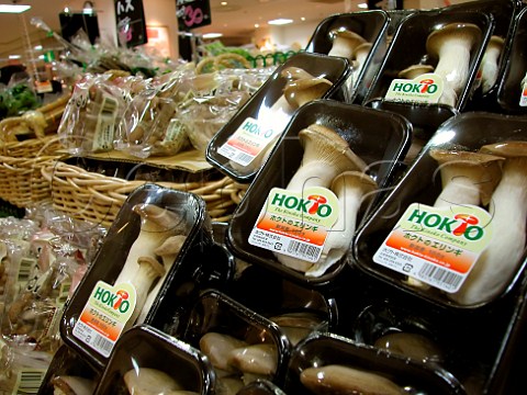 Mushrooms on sale in the food section of a Japanese   department store Kokubunji Tokyo Japan