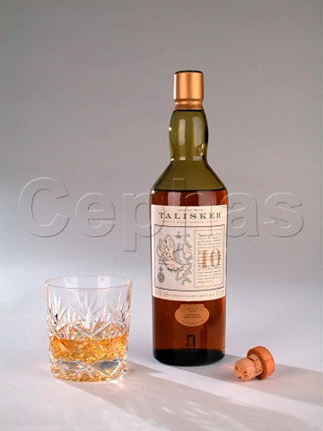 Bottle and glass of Talisker single malt scotch   whisky Carbost Isle of Skye Scotland