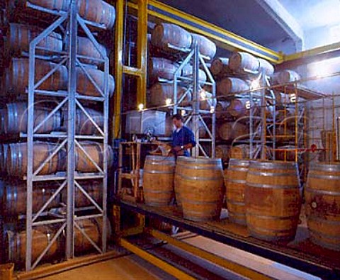 Lift for stacking barrels in bodega of CVNE   Haro La Rioja Spain   Rioja