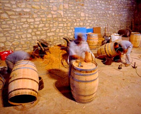 Coopers working on barrels in the cooperage of CVNE   Haro La Rioja Spain   Rioja