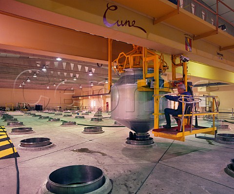 Autoevacuacione  used to gravityfill fermentation tanks with grapes  in the vinification plant of CVNE            Haro La Rioja Spain