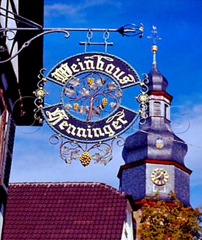 Decorative wrought iron sign outside Weinhaus Henninger  Kallstadt Pfalz Germany